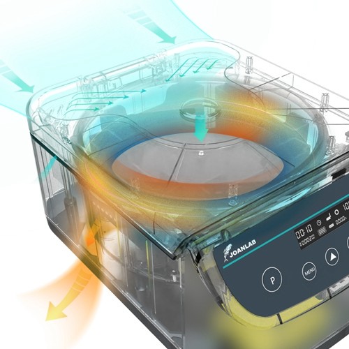 Especificaciones técnicas principalesCapacidad: Soporta hasta 24 tubos de 10 ml o 15 ml a la vez.Velocidad: Regulable de forma digital entre 500 y 4000 rpm.Fuerza centrífuga máxima (RCF): Alcanza hasta 2164 xg.Temporizador: Ajustable desde 30 segundos hasta 59 minutos y 50 segundos.Pantalla LCD: Muestra de forma clara la velocidad (RPM) y la fuerza (RCF).Características de seguridad y diseñoBloqueo de seguridad: La tapa se mantiene cerrada mientras gira y se abre automáticamente al terminar el proceso.Protección contra vibración: Si la máquina se mueve de forma inestable, corta la energía para no dañar las muestras.Bajo nivel de ruido: Funciona de manera silenciosa, emitiendo menos de 60 dB.Motor eficiente: Cuenta con un motor que no requiere mantenimiento constante.
