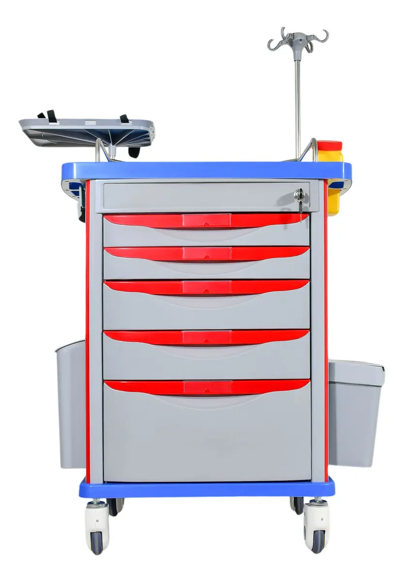 Carro Emergencia Rojo Paro Abs Aluminio 5 Cajones