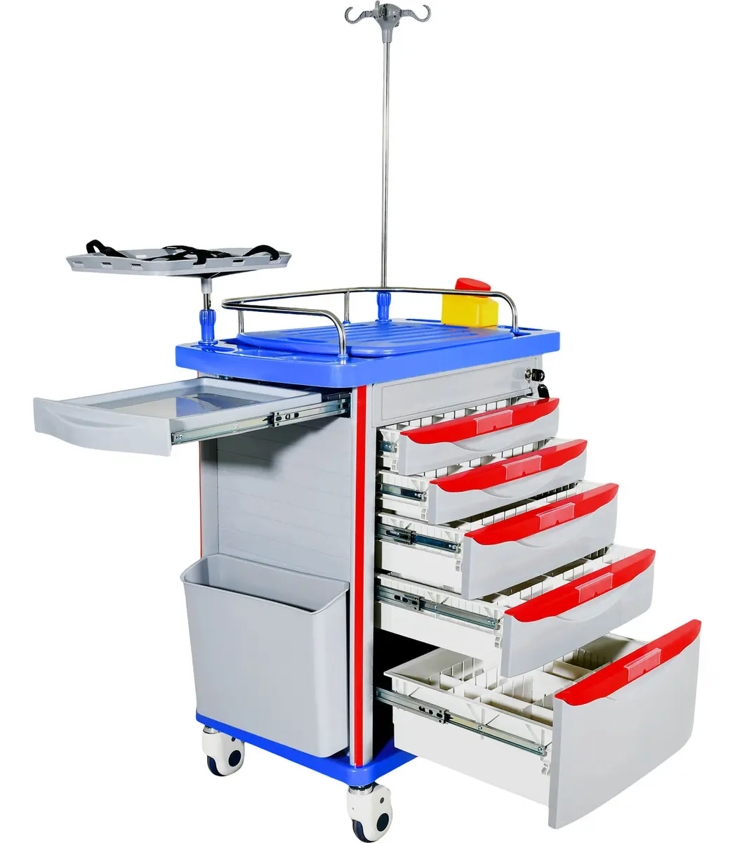 Carro Emergencia Rojo Paro Abs Aluminio 5 Cajones